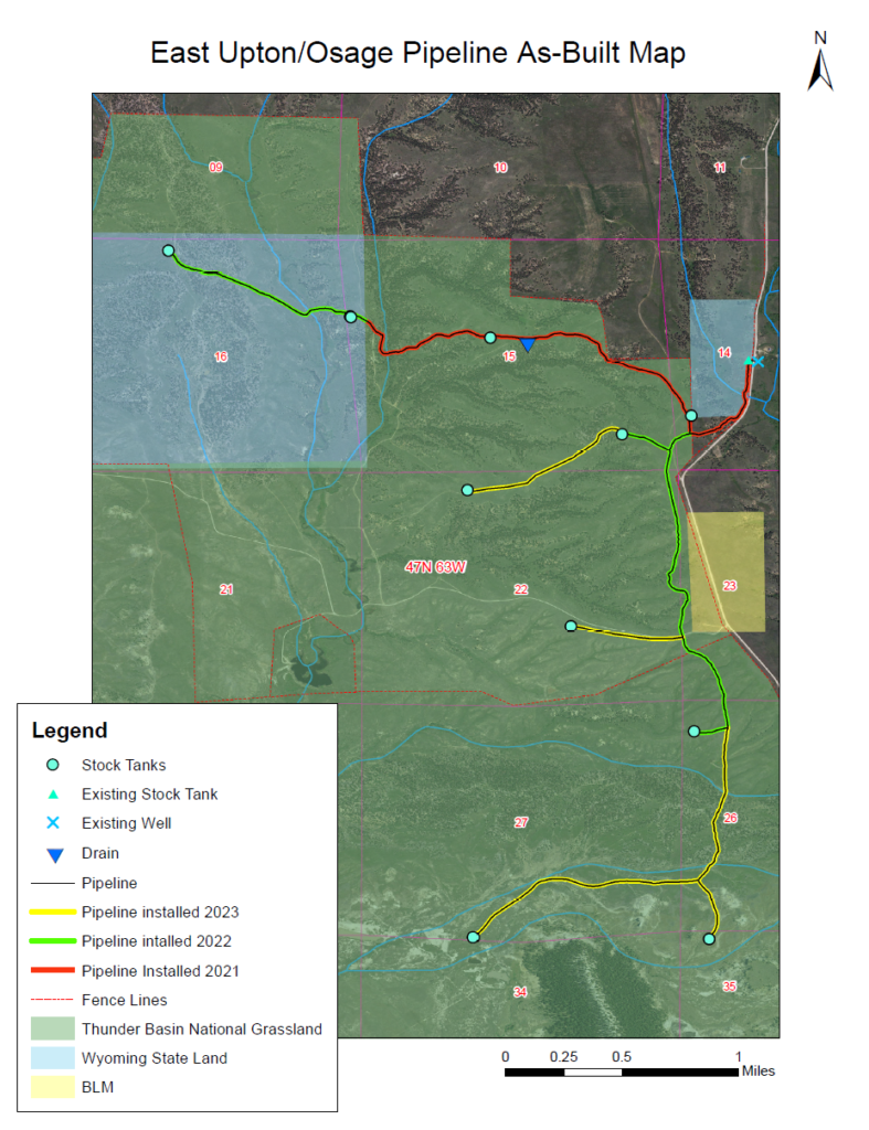 Map of East Upton-Osage Pipeline project, created by WCNRD staff